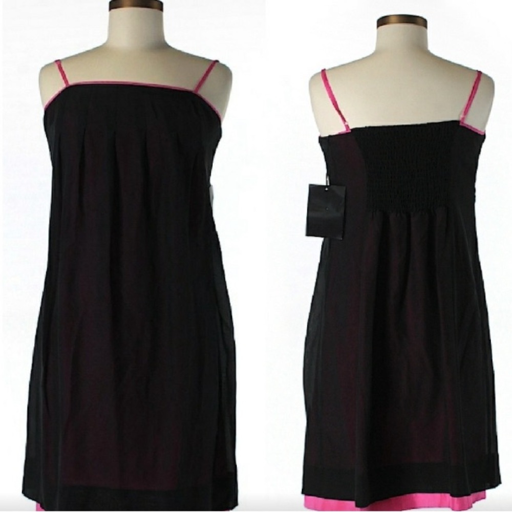 🏷️ Patricia Field Black & Hot Pink Slip Dress~New with Tags~Large